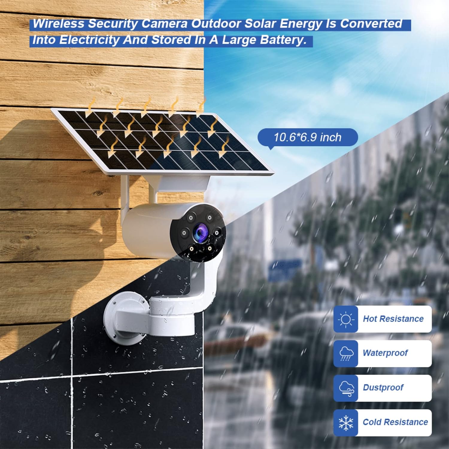 Wireless Security Camera Outdoor Solar Powered WiFi Cameras 360° View Full Color Night Vision PTZ with Spotlight, PIR Motion Detection, 2-Way Audio