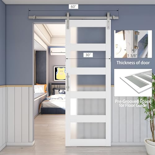 BARNSMITH 42in x 84in Glass Barn Door with 7FT Sliding Door Hardware Kit Included & Handle