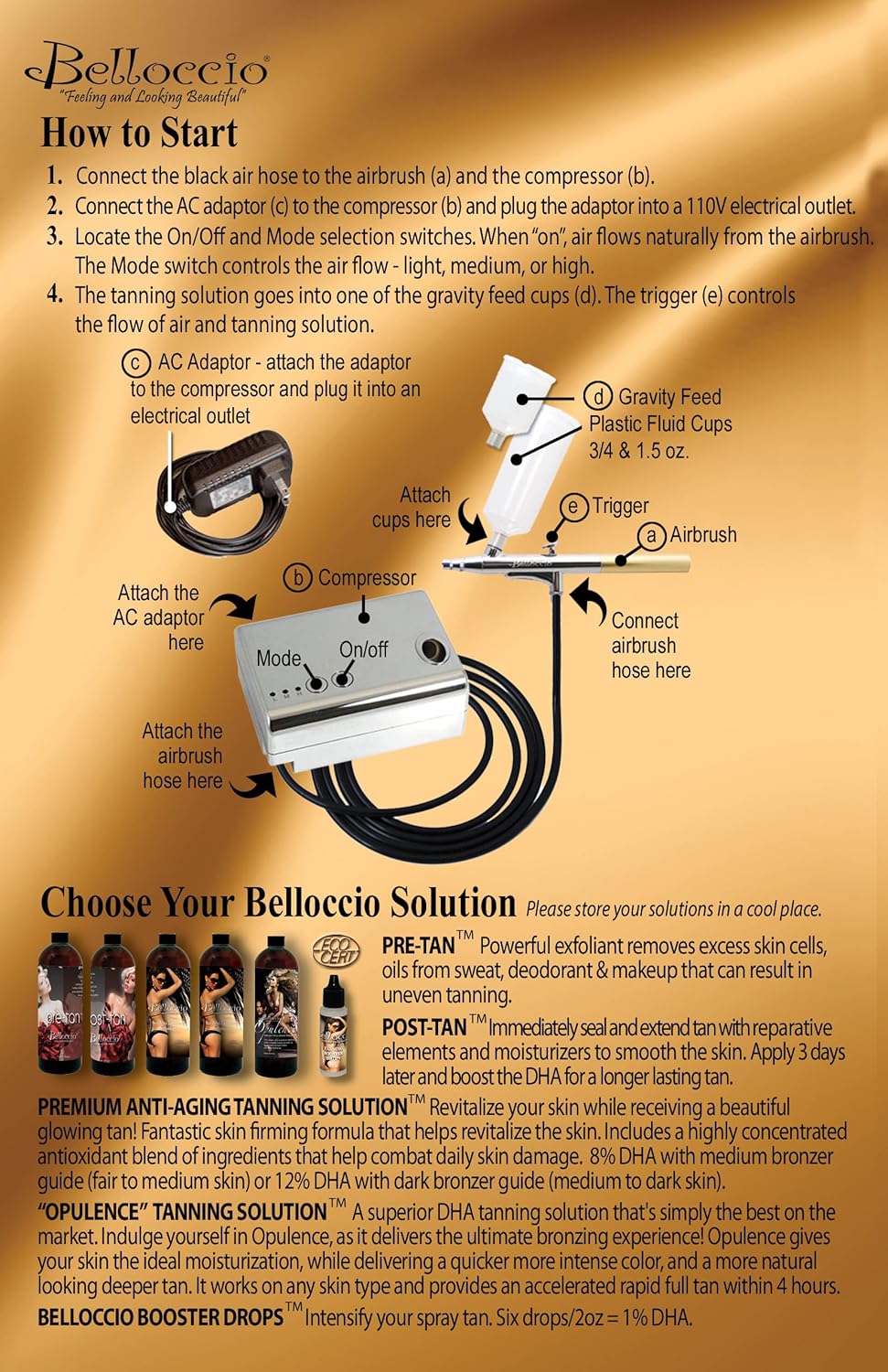 Belloccio® Brand Complete Professional Sunless Tanning Airbrush System That Includes Our Premium Belloccio Airbrush