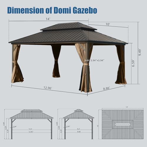 Domi 10' x 10' Hardtop Gazebo Outdoor Metal Gazebo with Galvanized Steel Double Roof Canopy, Curtains and Netting for Patio, Backyard, Deck