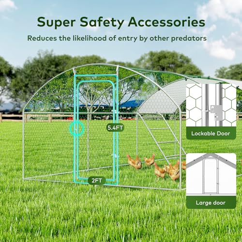 Chicken Coop Poultry Cage Large Metal Hen Run with Water-Resident Cover for Rabbit Duck House Outdoor Walk-in Chicken Pen for Yard