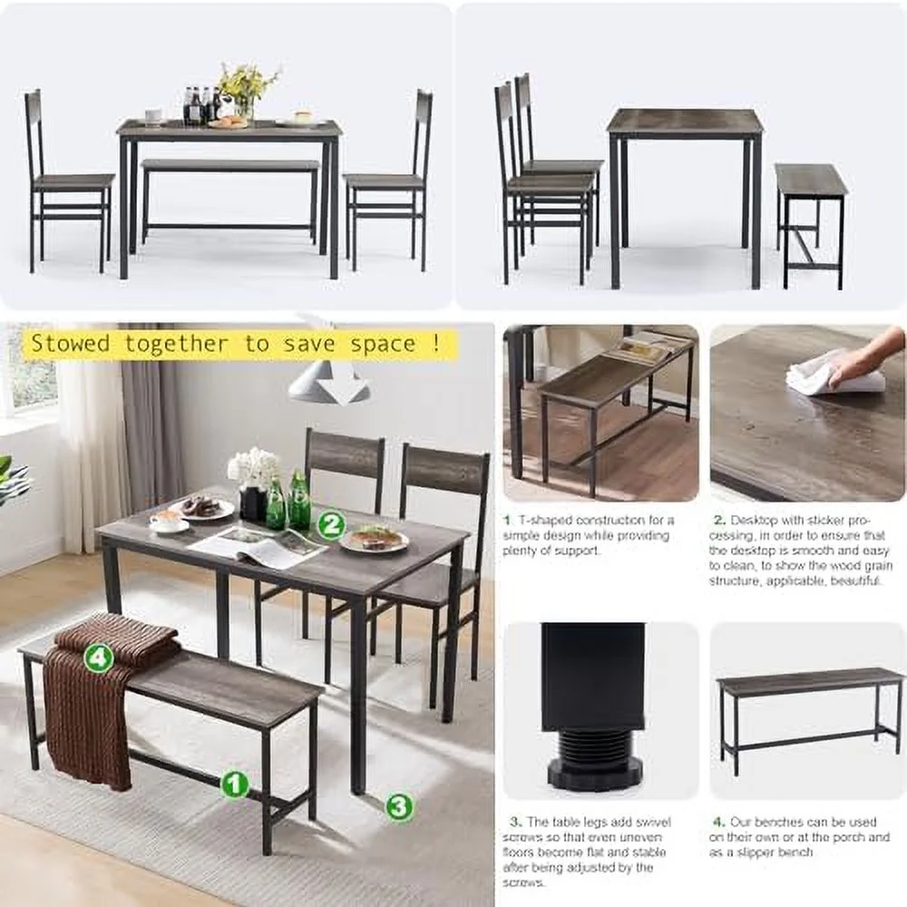 KHBIULIFE Small Kitchen Table and Chairs for 4  Dining Room Table and 2 Chair 1 Bench  Table and Chairs Set of 4 for Small Space  Apartment