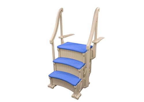 Confer Plastics Curve with Add On in-Pool Inground Pool Step 3 Tread Stair Entry System w/ 2 Handrails & Adjustable Mounting Brackets for In Ground
