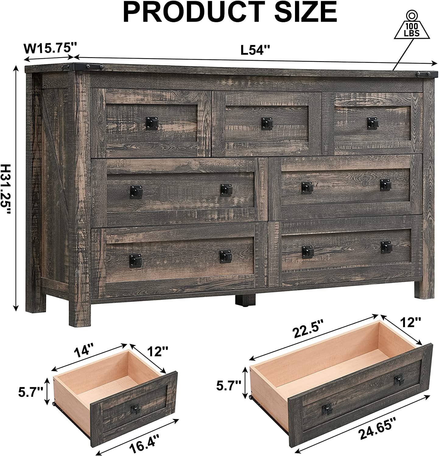 Popular Farmhouse 8 Drawers Dresser Chests for Bedroom  Wood Rustic Wide Chset of Drawers Storage Dressers Organizer for Bedroom  Living Room Hallway