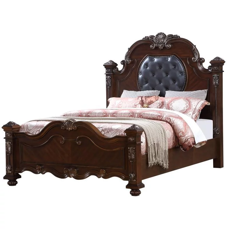 Cherry Finish Wood Queen Bedroom Set 5Pcs Traditional Cosmos Furniture Destiny
