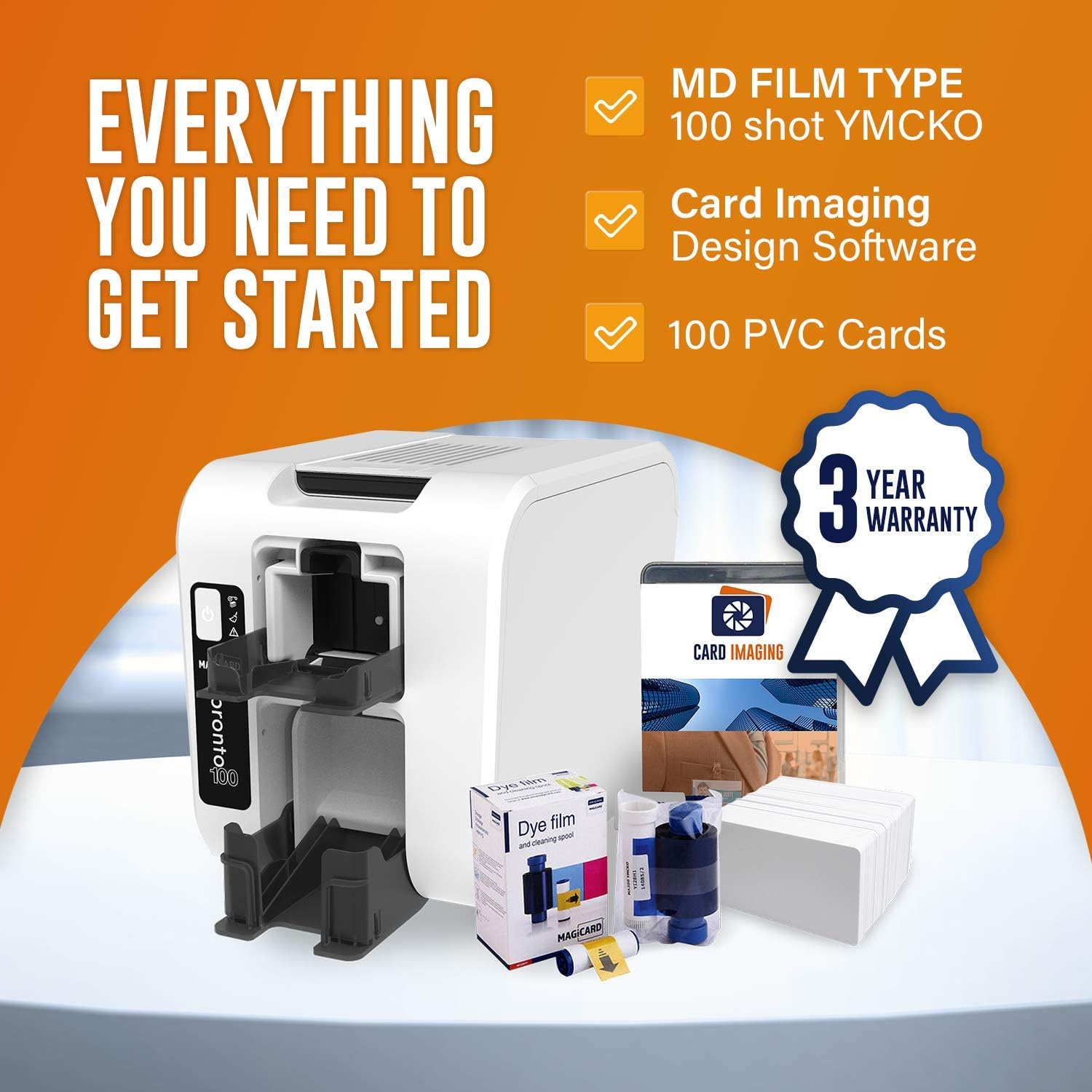 Magicard Pronto 100 Single Side Card Printer & Supplies Package (3100-0001) New for 2021