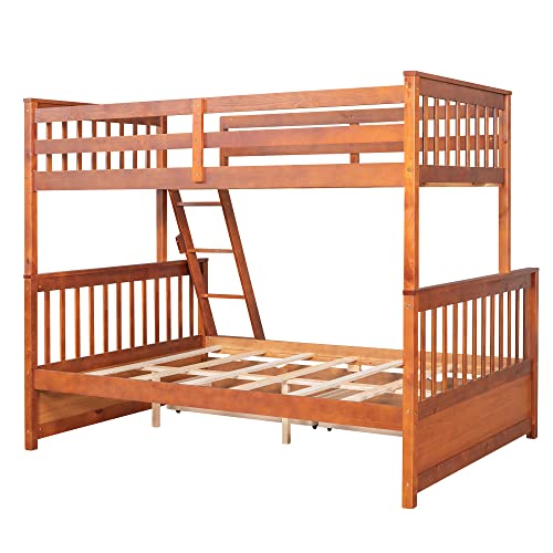 Ball & Cast Full Over Full Bunk Bed with Twin Size Trundle and Built in 4 Drawer,Wood Bunkbed w/Storage Ladder & Slat Support