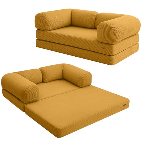 COMAX Folding Sofa Bed, Convertible Chair Bed Corduroy 3-in-1 Foldable Floor Couch with High-Density Foam, Futon Sofa Sleeper Mattress
