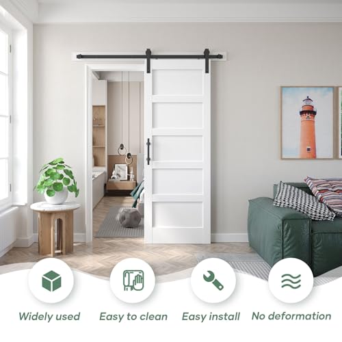 Fredbeck Double 21inx84in White Barn Door and 7FT Sliding Barn Door Hardware Kit Included,Solid,MDF, PVC Surface,DIY Assembly,5-Panel