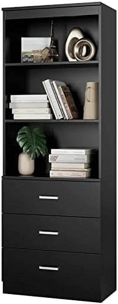 HYHBIBOOM 71 Inches Tall  Cabinet  Bookcase with 3 Drawers and 3-Tier Open Shelves  Wooden Bookshelf  Organizer for Living Room  Study  Kitchen  Home