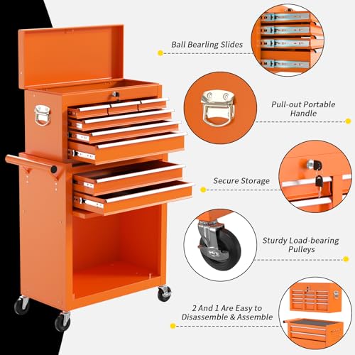 On Shine 8 Drawer Rolling Tool Chest, Large Capacity Rolling Tool Box with Wheels, Locking Mechanical Tool Chest