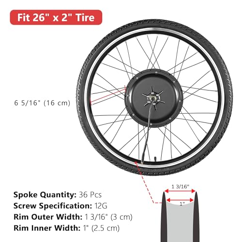 AW Electric Bike Conversion Kit 48V 1000W 26" Front/Rear Wheel Powerful Motor E-Bike Conversion Kit Dual Mode Controller W/LCD Display Twist Throttle