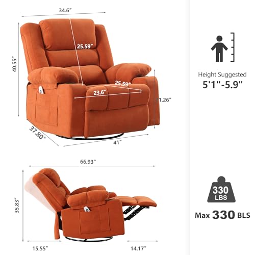 Recliner Chair Massage Rocker Swivel with Heated Modern Ergonomic 360 Degree Single Seat Living Room Lounge Recliners on Clearance