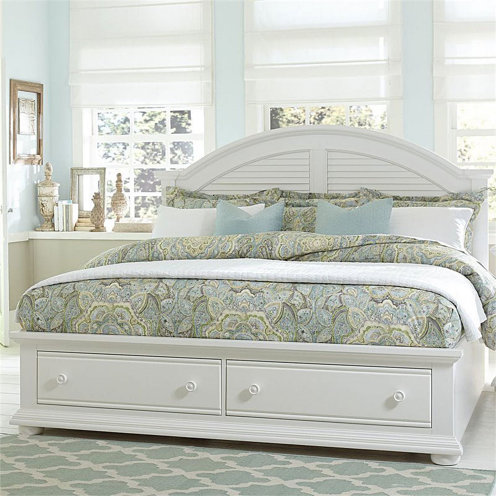 Bowery Hill Arched Crown Farmhouse Wood Queen Panel Headboard in White