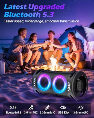 Large Bluetooth Speaker, 260W Peak Powerful Loud Sound with Deep Bass, Portable Outdoor Speaker Wireless, 15Hr Playtime, Fast Charge, TWS