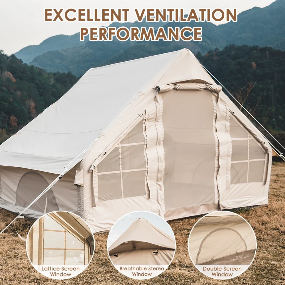 Inflatable Tent House Air Tent Large Glamping Tent with Pump Easy Setup Waterproof Outdoor Oxford Air Tent 4 Seasons Windproof Tents for Family