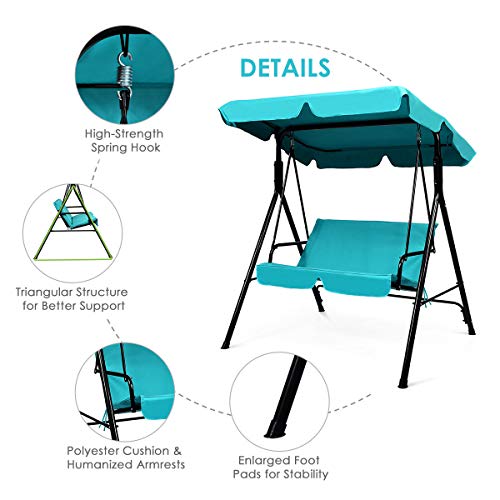 Tangkula 3 Person Porch Swing, Patio with Removable Cushion & Powder-Coated Steel Frame, Outdoor Swing with Canopy for Porch, Backyard, Garden