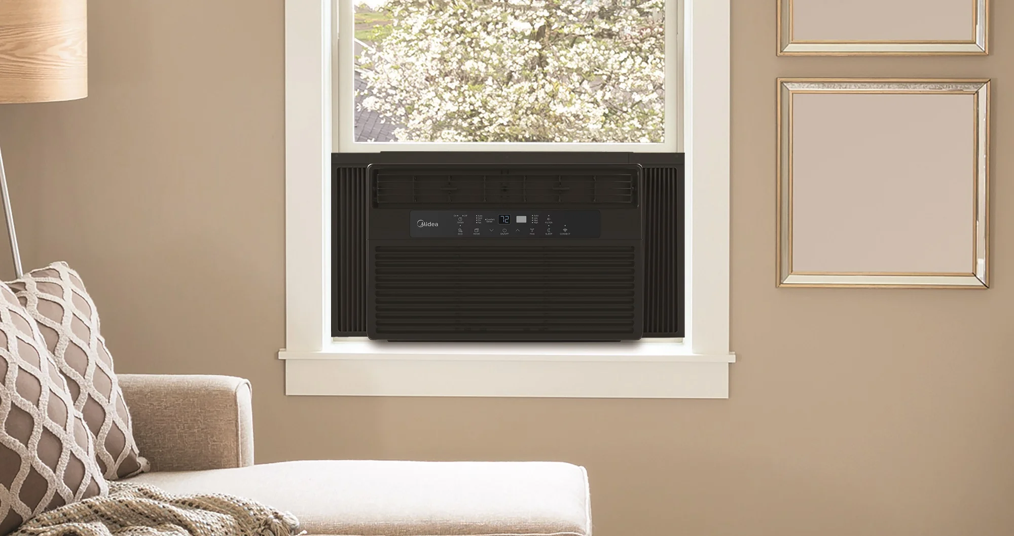 Midea 8,000 BTU 115V Smart Window Air Conditioner with Comfort Sense Remote, Covers up to 350 Sq. ft., Black, MAW08S1WBL