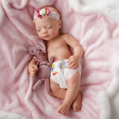 BABESIDE Lifelike Reborn Baby Dolls Aurora 16 Inch (Weight 4 lb) Full Platinum Silicone Reborn Baby Dolls Anatomically Correct Sleeping Baby Girl