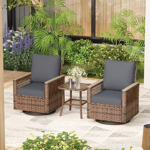 MELLCOM 4 Pieces Patio Furniture Set, Outdoor Wicker Chairs with Ottomans