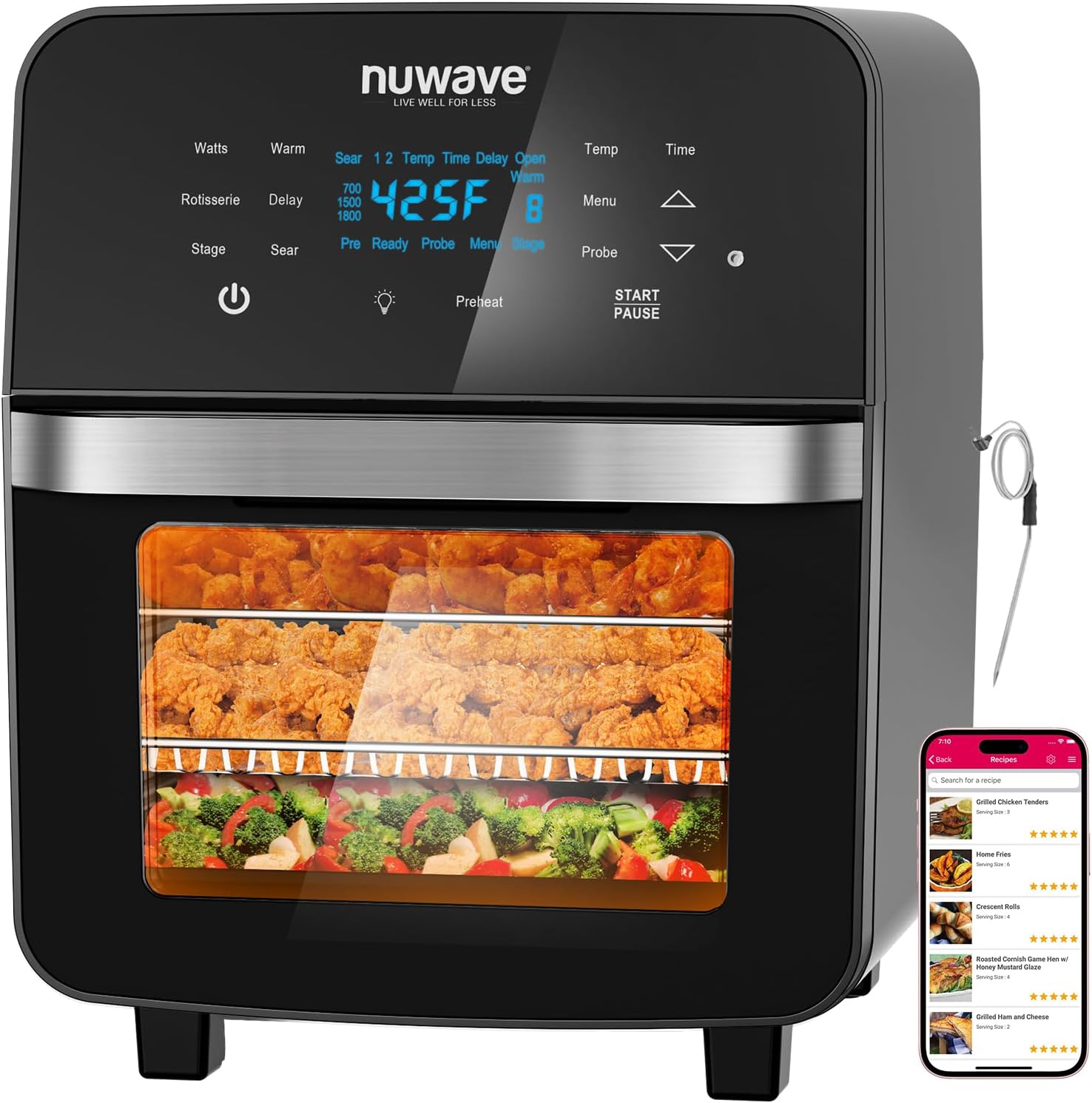 Nuwave Brio 15.5Qt 10-IN-1 Air Fryer Rotisserie Oven, XL Family Size, Even & Crisp AirFry, Reheat, Roast, Dehydrate for Quick Meals