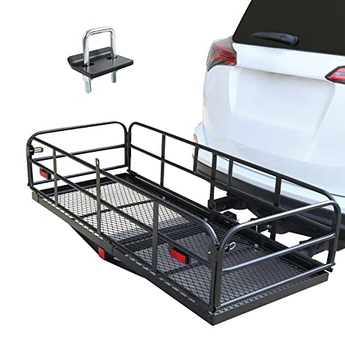 JDMSPEED Hitch Mount Cargo Carrier Car Storage Hitch 400 Lbs 60" x 24" x 14.4" Folding Vehicle Cargo Rack Rear Luggage Basket Fits 2" Receiver