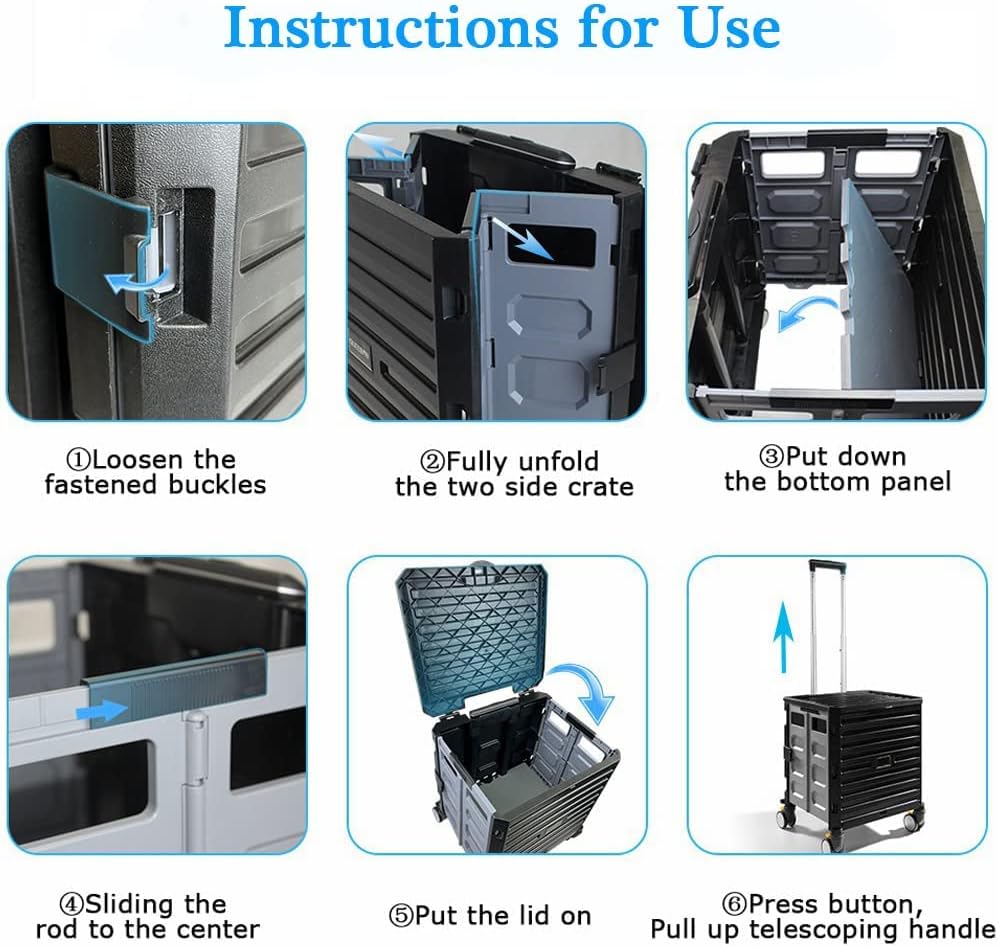 Collapsible Rolling Crate,Storage Carrier Rolling Carts with Wheels and Handles,Pro Teacher Cart