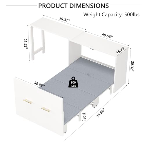 Twin Murphy Bed with Mattresses, Folding Cabinet Bed with Adjustable Position Desk