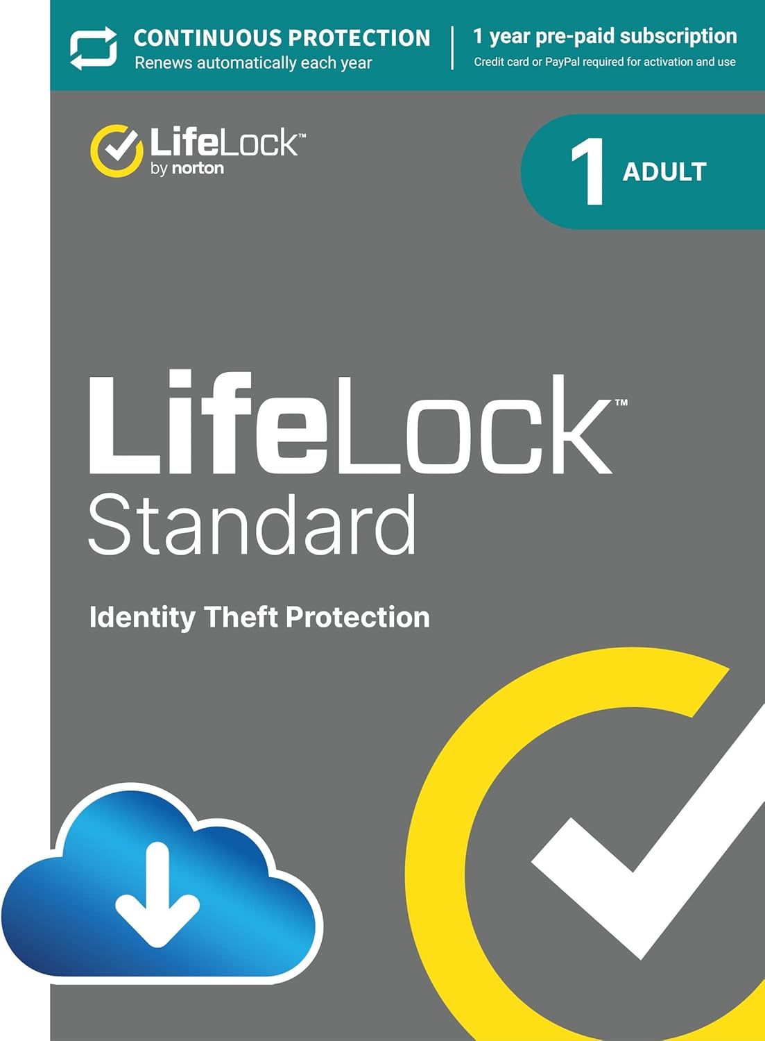 LifeLock Standard Identity Theft Protection, Individual Plan, 1 Year Auto-Renewing Subscription [Online Code]