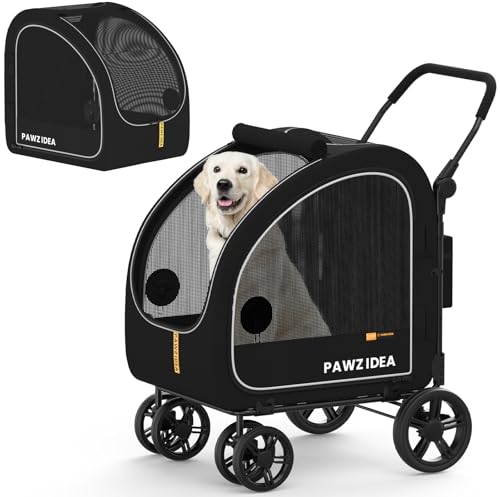 PAWZIDEA Dog Stroller for Large Dogs, Pet Stroller with Detachable Carrier for Portable Dog Crate for Car Seat, Foldable Dogs Jogger Strollers