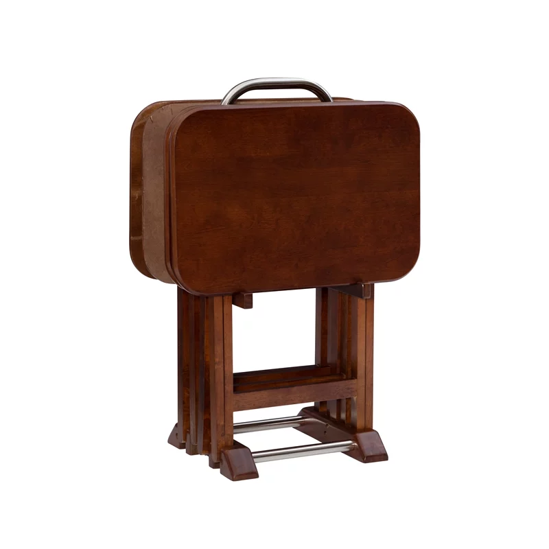 Pemberly Row Transitional Solid Wood Tray Tables in Dark Cherry