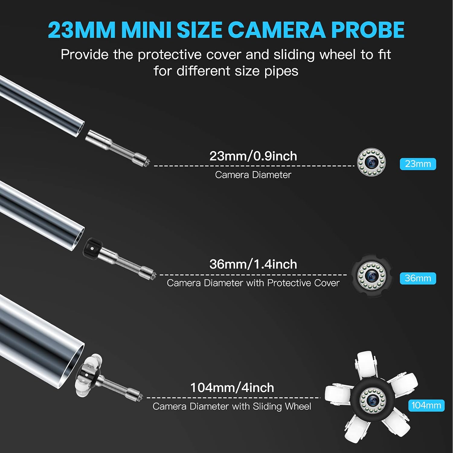 Upgraded 164ft/50m Sewer Camera, 23mm HD 720P Camera with 12pcs LED, 9 LCD Monitor with DVR, Fiberglass Cable, Rechargeable Battery, 8GB TF Card
