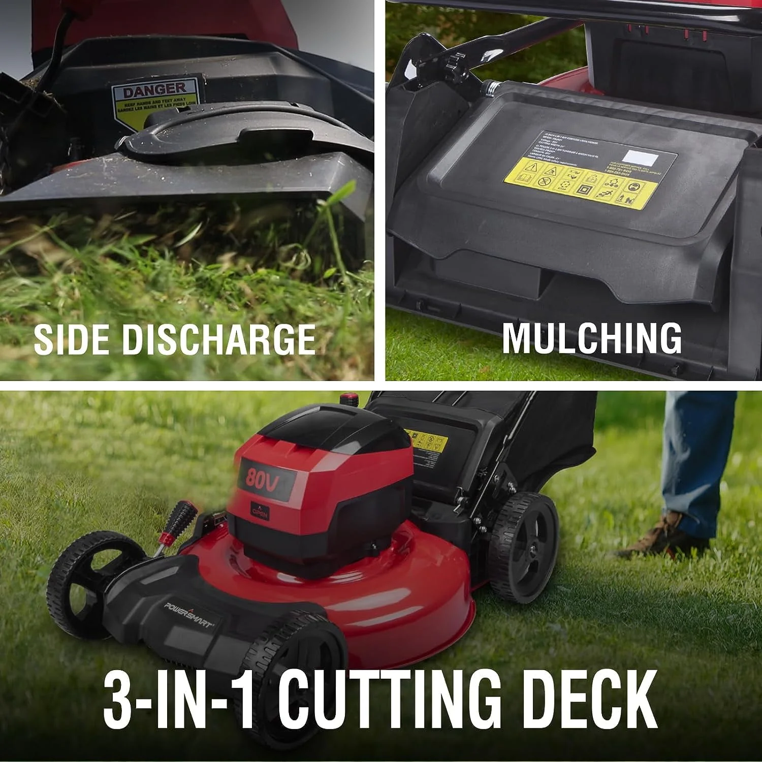 PowerSmart 80V MAX 21 Cordless Lawn Mower, 3-in-1 Brushless Electric Lawn Mower with 6.0Ah Lithium-Ion Battery & Charger (DB2821)