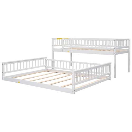 Ball & Cast Twin-Over-Twin Bunk Bed with Twin-Size Trundle and 3 Storage Stairs,Wood Bunkbed w/Full-Length Guardrails,Slat Support