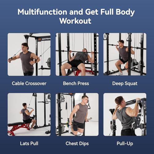 Sportsroyals Power Cage,1600lbs Multi-Function Power Rack with Adjustable Cable Crossover System and More Training Attachment