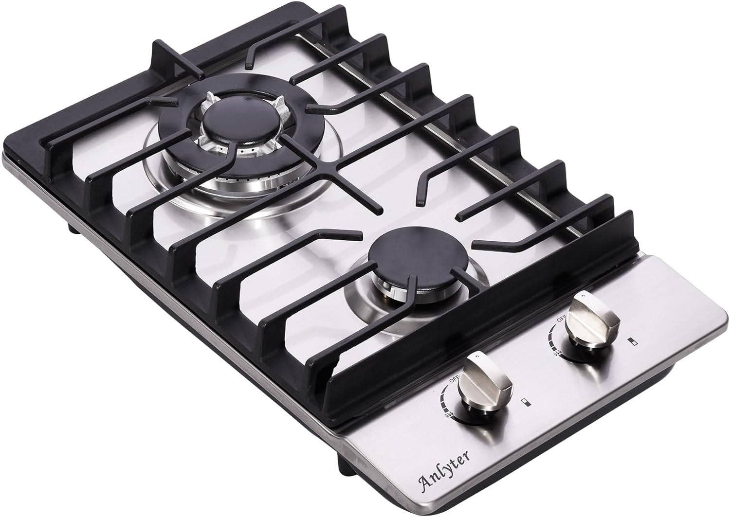 12 Inch Gas Cooktop, 2 Burners Built-in Gas Stovetop Stainless Steel Gas Stove Top Propane/Natural Gas Convertible Sealed Gas Cooktop for RVs