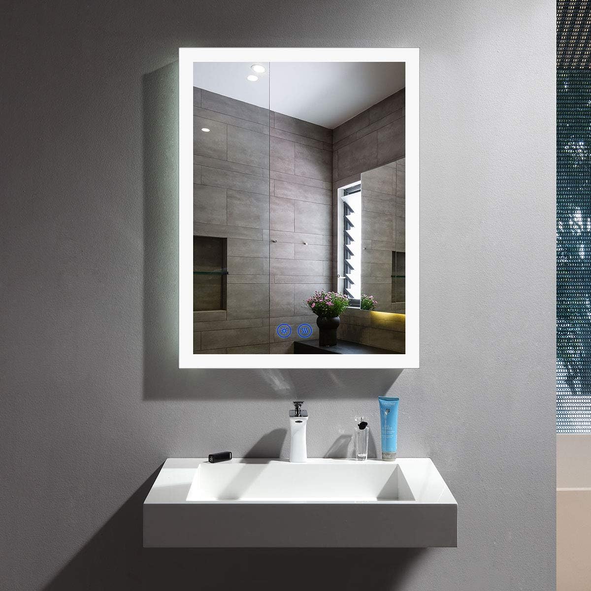 Dimmable LED Bathroom Mirror with Anti-Fog Function, 36x28 in Vertical & Horizontal Mount Illuminated Mirror with Touch Button, CRI>90