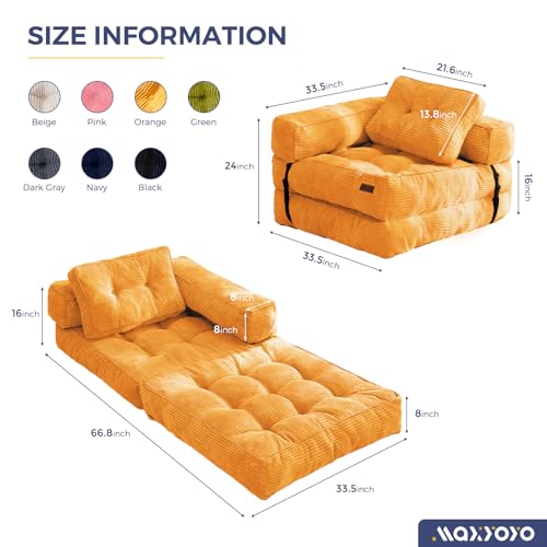 MAXYOYO Folding Sofa Bed, L-Shaped Convertible Sofa Bed with Armrest Foldable Sleeper Couch with Pillow