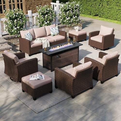 HERA'S HOUSE Patio Furniture Set with 56" Fire Pit Table, Outdoor Patio Conversation Sets