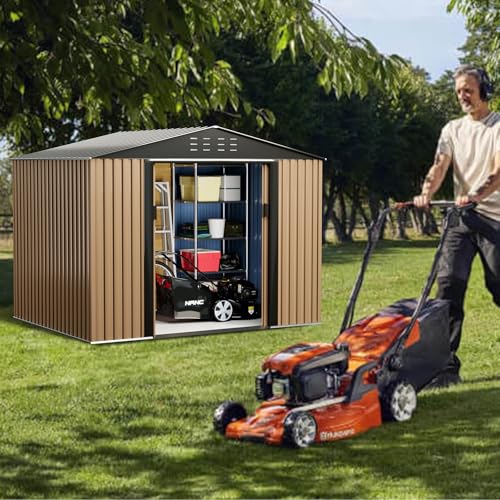 8FT x 6FT Sheds & Outdoor Storage, Metal Garden Shed, Outdoor Storage Shed, Metal Utility Tool Storage Shed with Door Lock, Waterproof Roofs