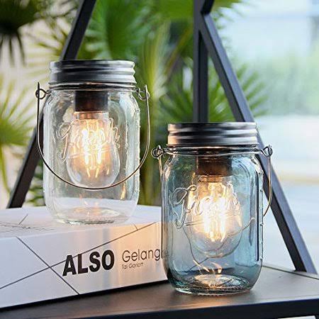 Mason Jar Lights Hanging, Cordless Lanterns for Patio, Battery Operated Tabletop Lamp with LED Bulb, Outdoor Indoor Decor for Ga