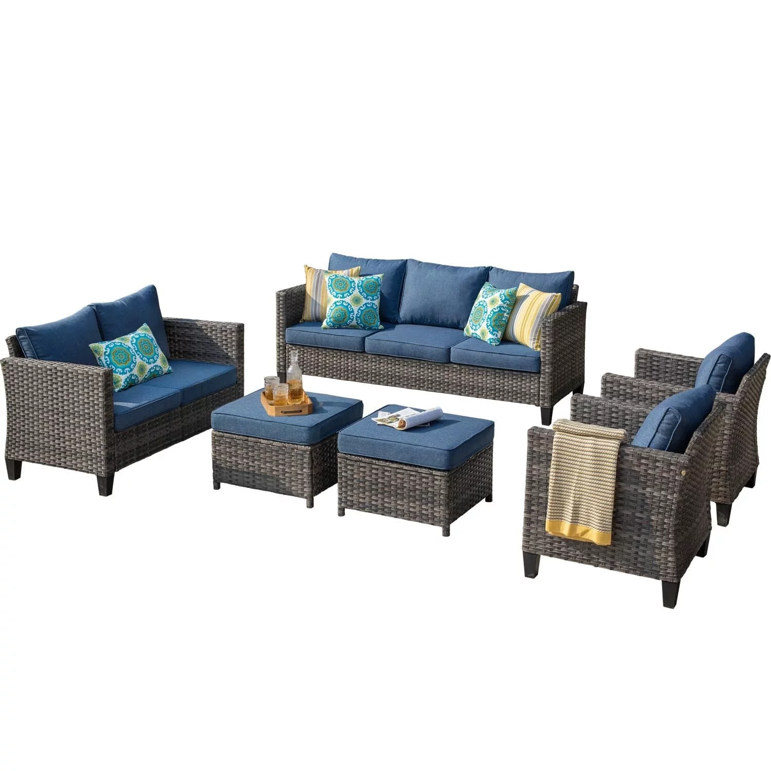 Ovios 6 Pieces Outdoor Patio Furniture All-Weather Sectional Sofa with Loveseat for Lawn, Steel Frame