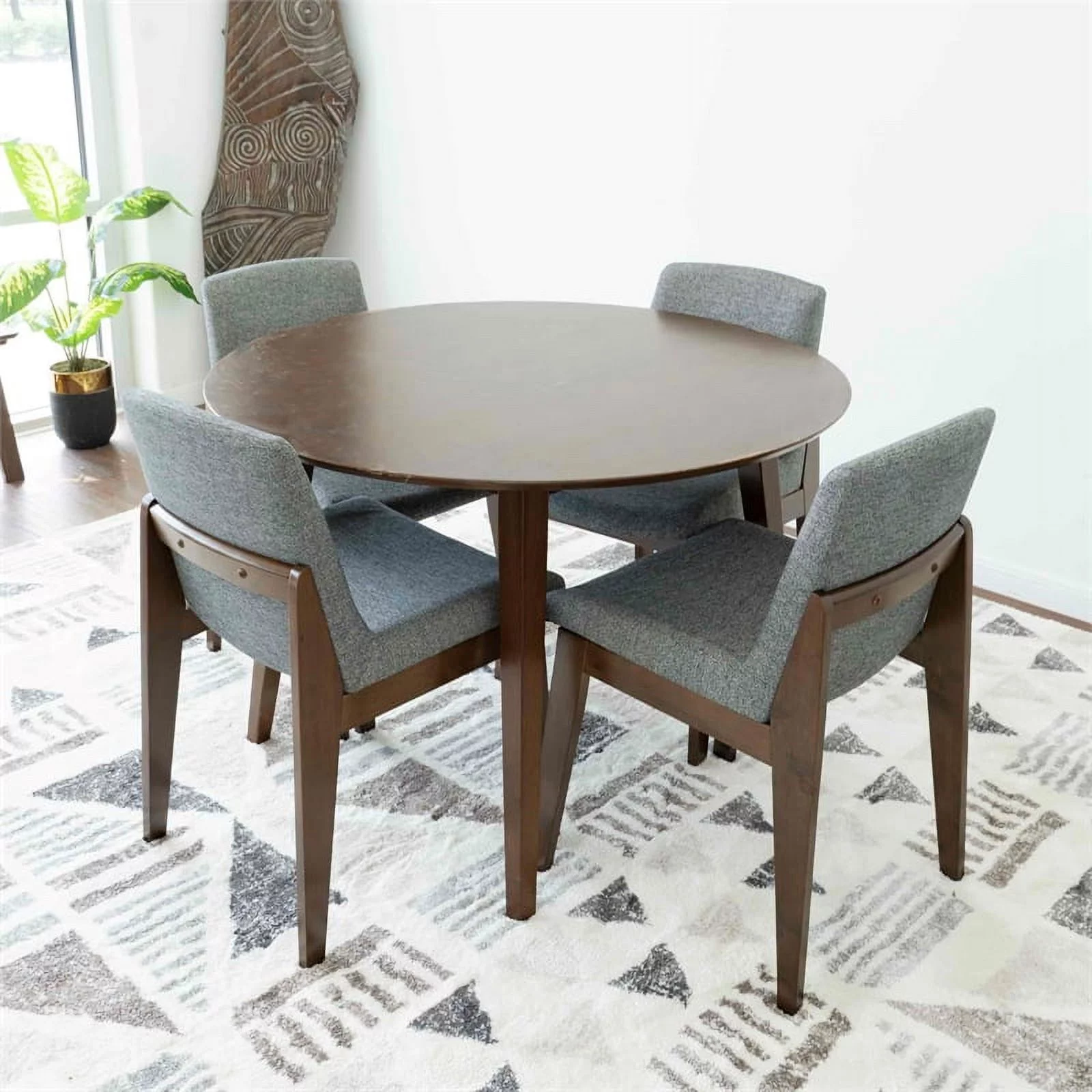 Banvit Modern Solid Wood Walnut Dining Room & Kitchen Table and 4 Chair Set - Curated Treasures Market