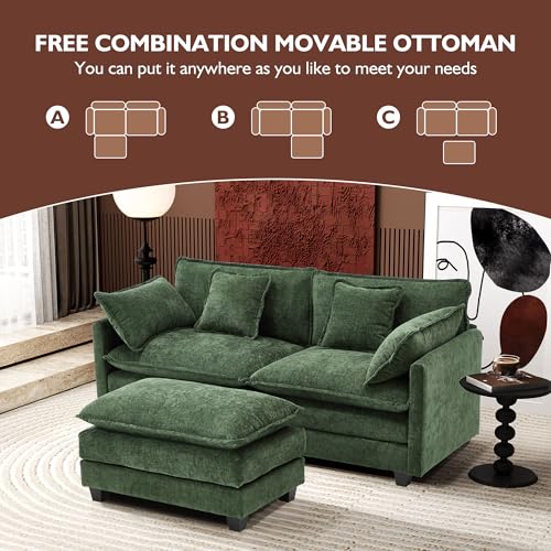 Ihanherry 111.4" U Shaped Modern Cloud Sofa Modular Sectional Couch with 2 Ottoman, 5-Seat Chenille Deep Seat Sofa with Pillow for Living Room
