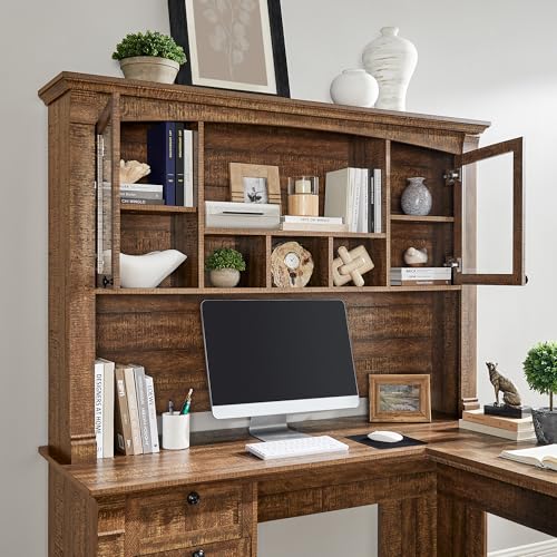 OKD 60" Executive Desk with Drawers, Farmhouse Home Office Desk with Charging Station, Keyboard Tray, File Cabinet Storage