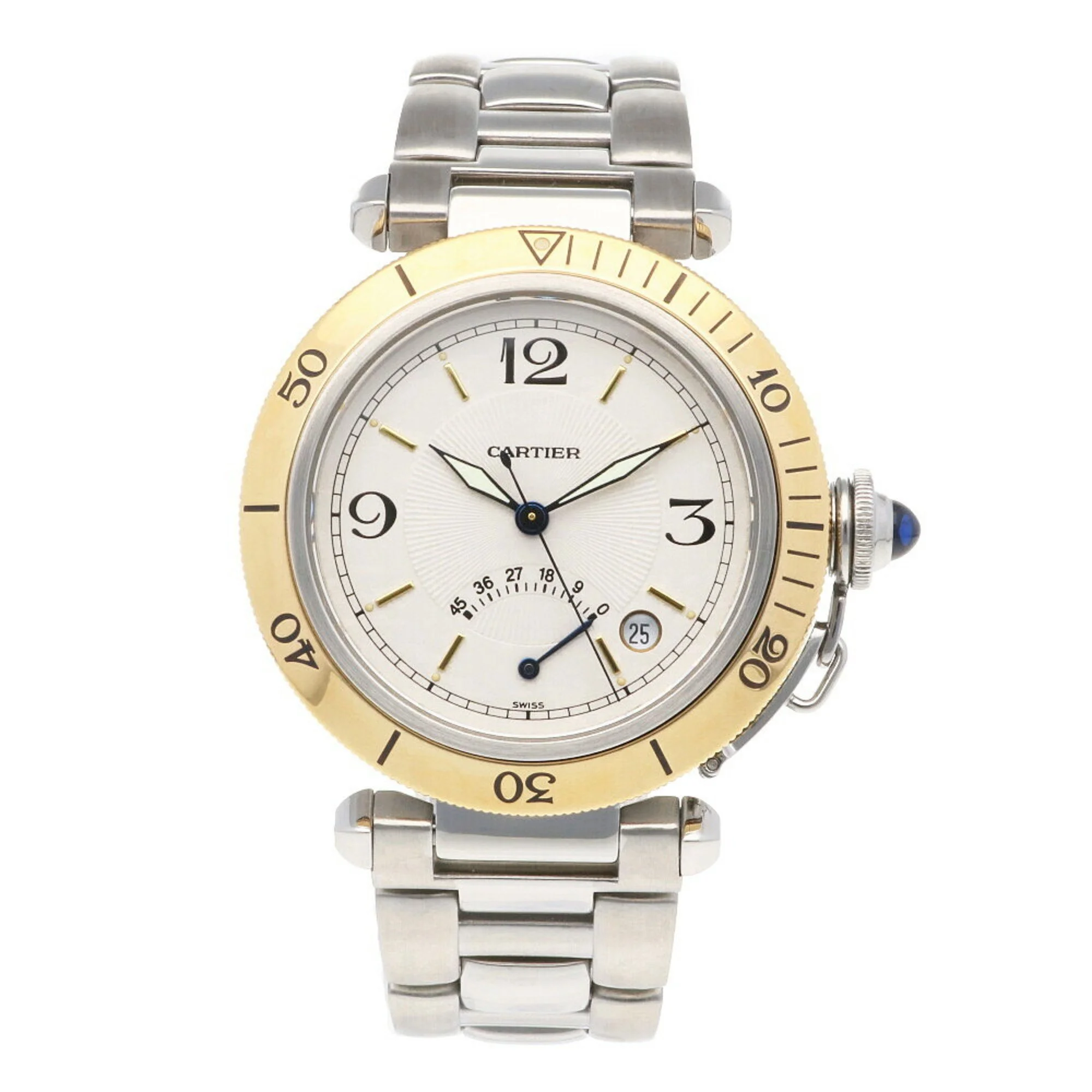 Pre-Owned Cartier Pasha Power Reserve Watch Stainless Steel 1033 Automatic Men's CARTIER Overhauled Manufacturer Inspected (Good)