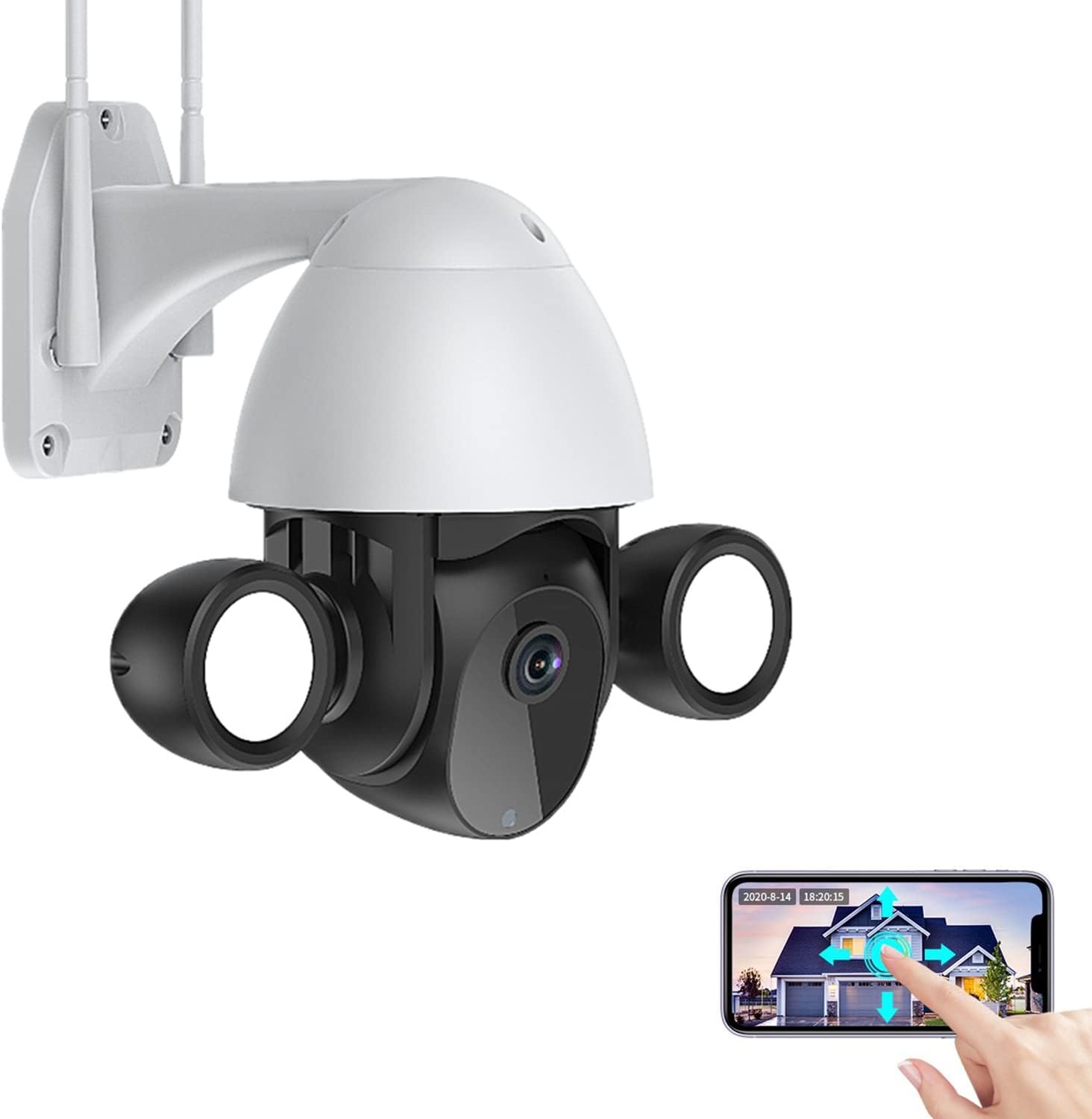 3MP Outdoor WiFi Security Camera,SURWAY Smart Q5 Dual LED Floodlight Full Color Night Vision PTZ Camera,Motion Detection,Two Way Audio