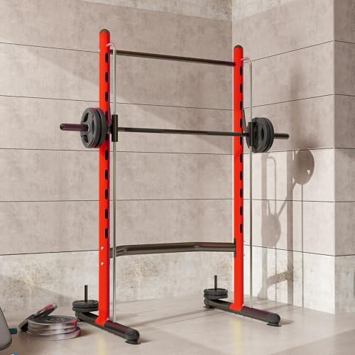 Soozier Squat Rack with Pull-Up Bar, Adjustable Power Rack with Barbell Bar, Multi-Functional Bench Press Rack for Home Gym Strength Training