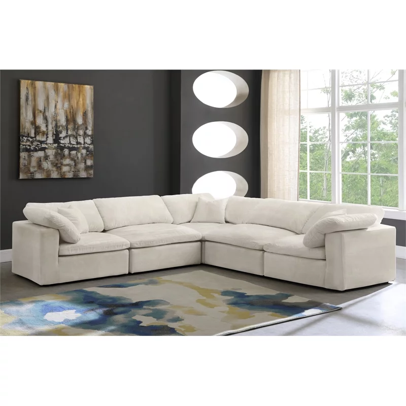 Maklaine Contemporary Cream Velvet Down Filled Modular Sectional Sofa