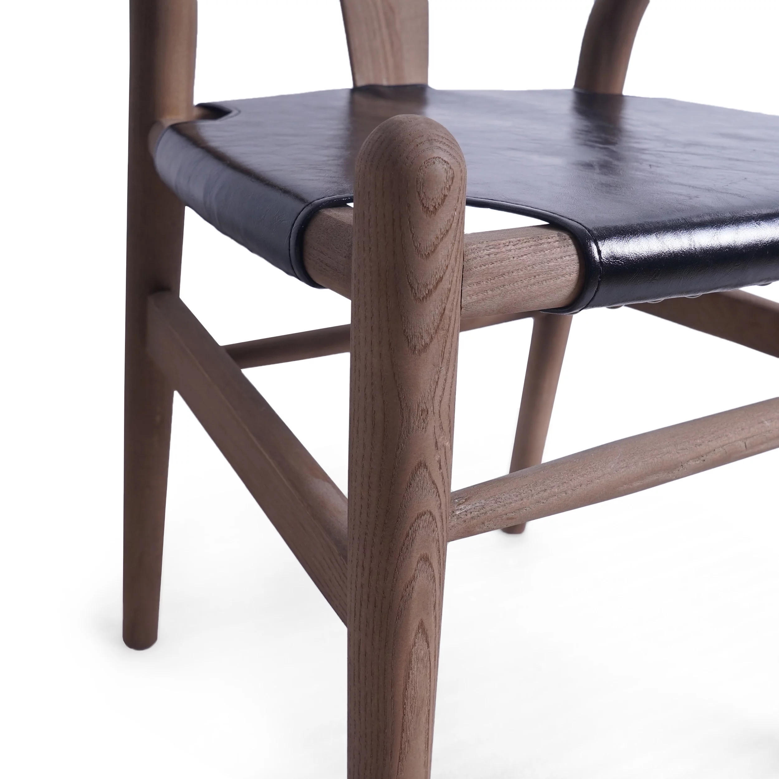GDF Studio Quince Rustic Faux Leather and Elm Wood Wishbone Chair, Black and Antique